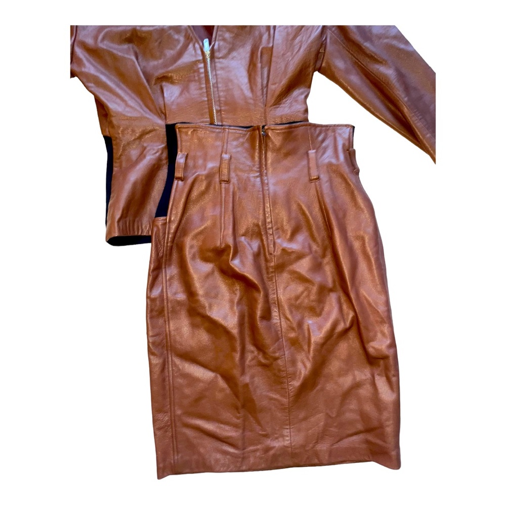 Brown Leather Skirt Set with Black Waist Panel - Picture 7 of 12